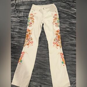 Floral White Embroidery Jeans Size S